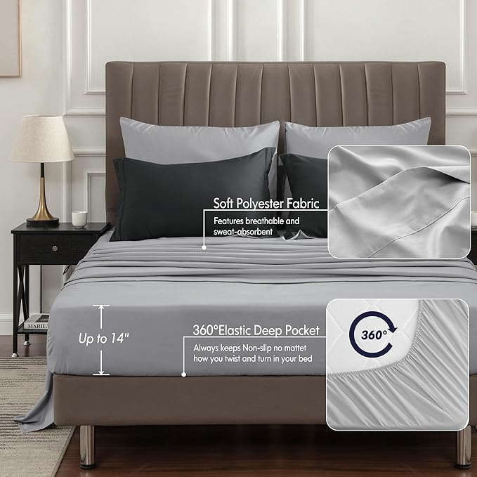 BEDELITE Full Comforter Set 7 Pieces Bed in A Bag - Soft Microfiber Reversible Black Bed Set with Comforters, Sheets, Pillowcases & Shams, Cozy Luxury Bedding Sets for All Season