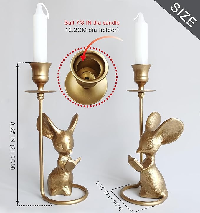 Mouse Reading Taper Candle Holders, Creative Animal Candlestick Holders, Centerpiece Table Decorative Candlelight, Dinner Metal Candle Stand, Home Decor…
