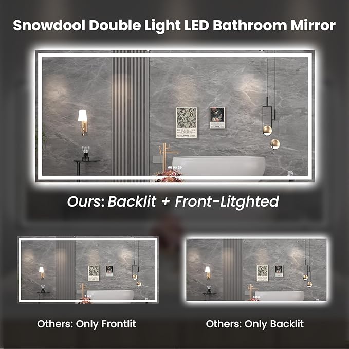 88"X38" LED Bathroom Mirror with Front Lights and Backlit, Anti-Fog, Dimmable, Shatter-Proof Tempered Glass, Lighted Bathroom Vanity Mirror for Wall with 3 Colors, Memory Function