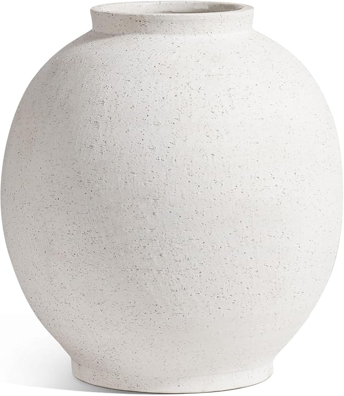 Ceramic Rustic Vase, 10.8 Inch Farmhouse Minimalist Tall Flower Vase for Table, Living Room, Home Decor, Bathroom, Holiday, Wedding, Set of 1, Sandstone White