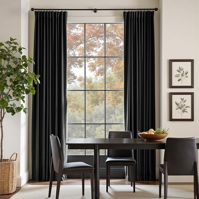 Lazzzy Velvet Blackout Curtains Thermal Insulated Room Window Drapes Super Soft Luxury Curtains for Living Room Bedroom Rod Pocket 2 Panels, Black, 42" W x 96" L