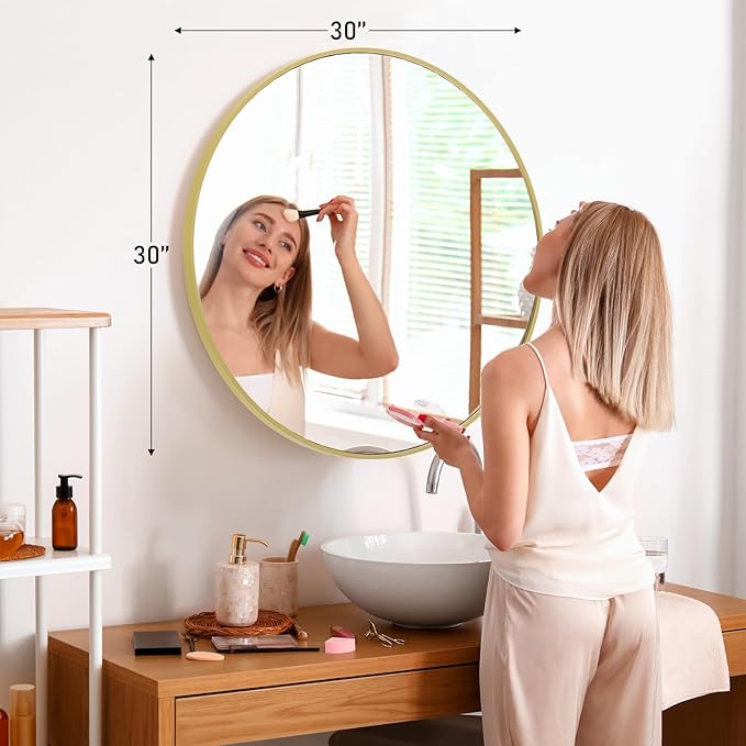 Sweetcrispy Gold Round Mirror for Wall 30 Inch, Bathroom Circle Mirrors for Over Sink, Entryway, Bedroom, Vanity