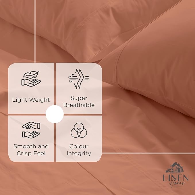 Linen Home 100% Cotton Percale Weave Fitted Sheet, King Size, Tera Clay, 1 Deep Pocket Fitted Sheet, Fits Mattress Upto 16" Crisp and Cool Strong Bed Linen, 78"X80"+15"