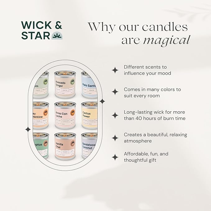 Wick & Star Vegan Non-Toxic, Wood Wick, Natural Coconut Soy Wax Aromatherapy Candle, Clean Burning (Arroz con Leche)