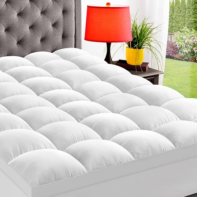 ELEMUSE RV Short Queen Mattress Topper for Back Pain, Extra Thick Mattress Pad Cover, Plush Soft Pillowtop with Elastic Deep Pocket, Overfilled Down Alternative Filling