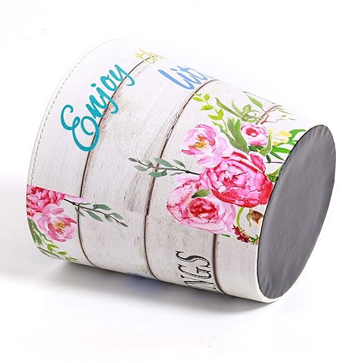 PU Leather Small Trash Can Wastebasket, Round Garbage Container Basket for Bathrooms, Laundry Room, Kitchens, Offices, Kids Rooms, Bedrooms,Dorms,Home Decorative Art Bin, 2.9 Gallon(Floral)