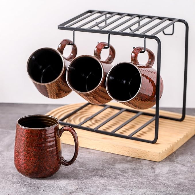 Hasense Red Coffee Mugs Set of 4, 12 oz Coffee Cups Ceramic, Latte Mug with Large Handle for Coffee, Tea, Milk and Chocolate,Easy Hold & Clean, Dishwasher & Microwave Safe