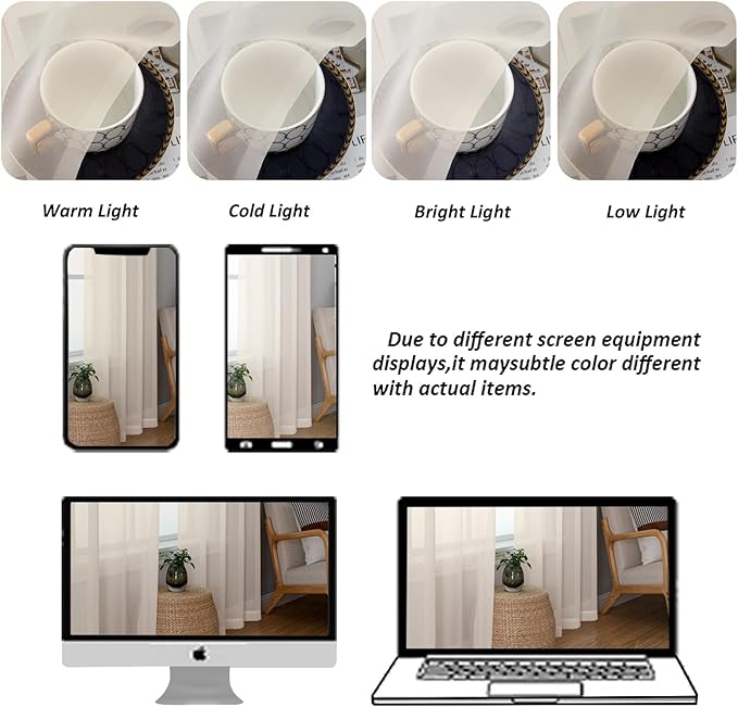 Chyhomenyc Sheer Cream Valances for Windows 2 Pack, Small Window Curtains for Living Room Bathroom Cafe Laundry Basement, Modern Top Dual Rod Pocket Voile Curtain, 42W x 18L inches, Cream
