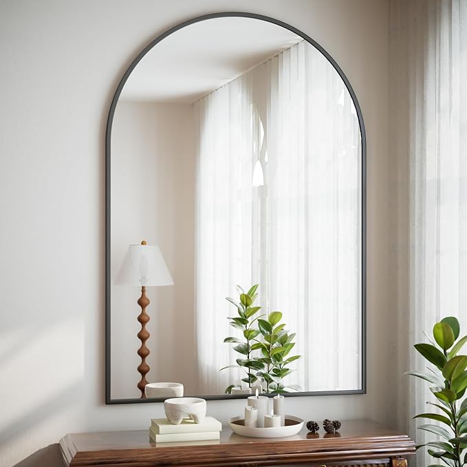 HARRITPURE 32"x48" Arched Bathroom Mirror - Black Wall Mounted Vanity Mirror Aluminum Alloy Frame Large Arch Wall Mirror for Living Room, Bedroom and Entryway