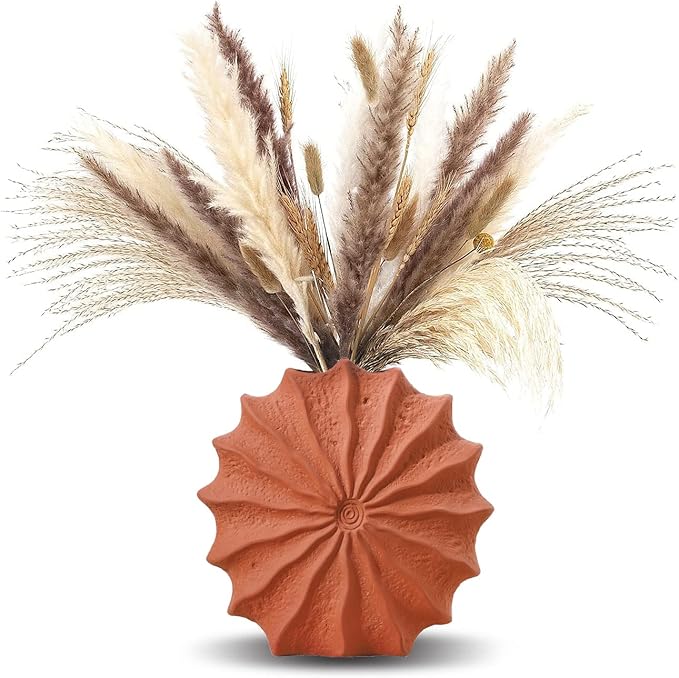 Windmill Ceramic Vase Set of 2 - Terracotta Vases with Fall Decor for Flowers, Table Centerpieces and Gifts