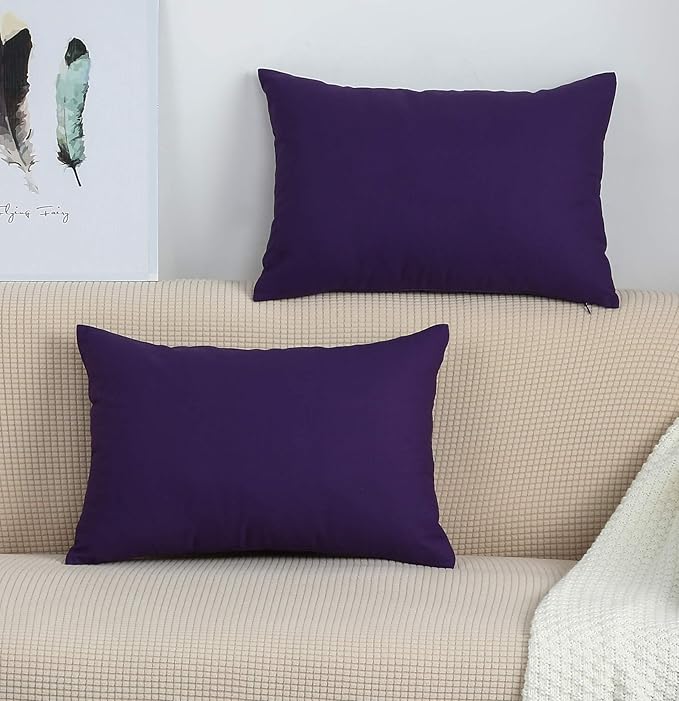 TangDepot Handmade Decorative Solid 100% Cotton Canvas Throw Pillow Covers/Pillow Shams, (12"x20", Purple)