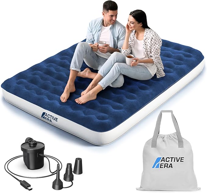 Active Era Luxury Camping Air Mattress with Built in Pump - Queen, USB Rechargeable Pump, Travel Bag for Tent Camping