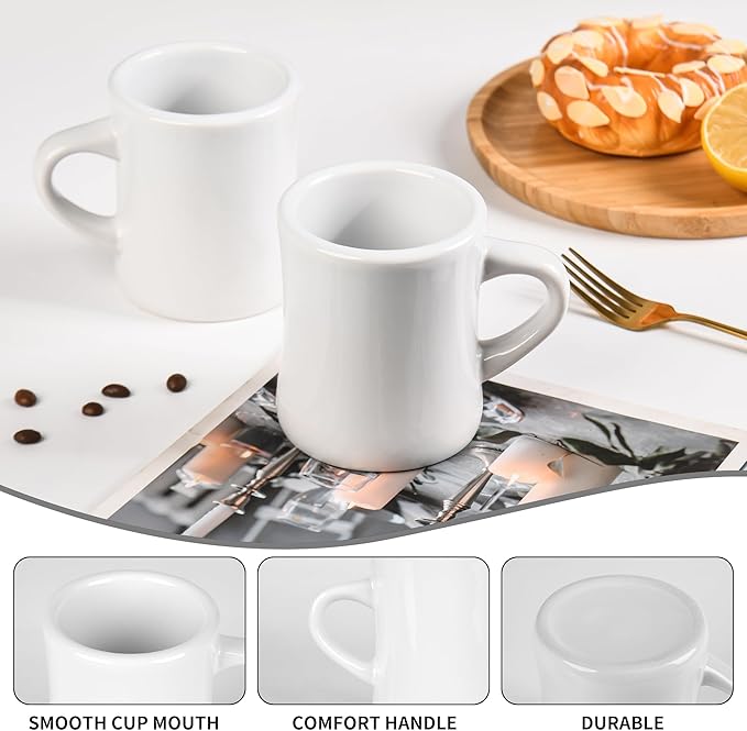 11oz Ceramic Coffee Mug set Stoneware Coffee Cups Set for Restaurant, Diner, Farmhouse, Coffee Shop, Home set of 6 (white)