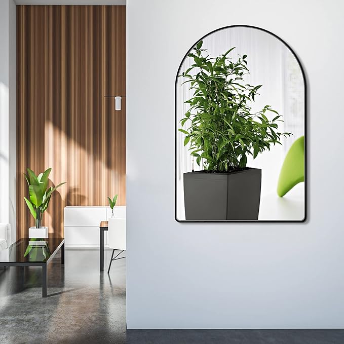 26x38 inch Black Tempered Glass Large Arched Mirror for Bathroom Vanity Mirror or Wall Decor Arch Mirror Brushed Metal Frame Wall Mounted Mirror for Bathroom LivingRoom Bedroom Entryway