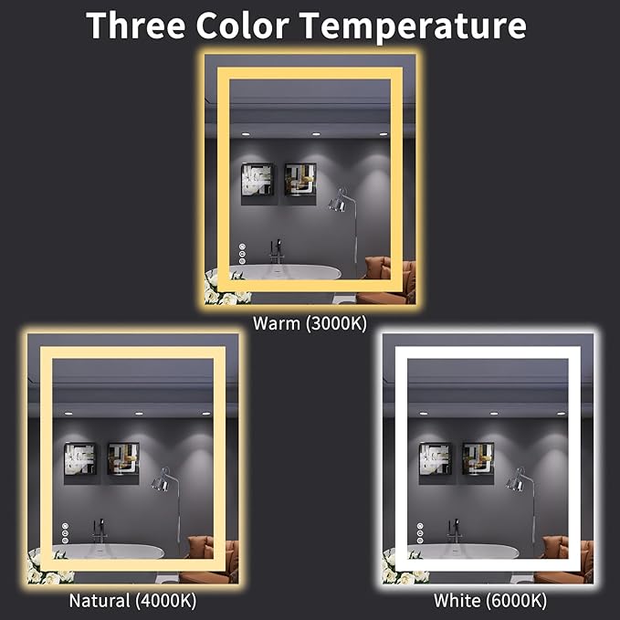 LOAAO 30X36 LED Bathroom Mirror with Lights, Anti-Fog, Dimmable, Backlit + Front Lit, Lighted Bathroom Vanity Mirror for Wall, Memory Function, Tempered Glass, Shatter-Proof, ETL Listed