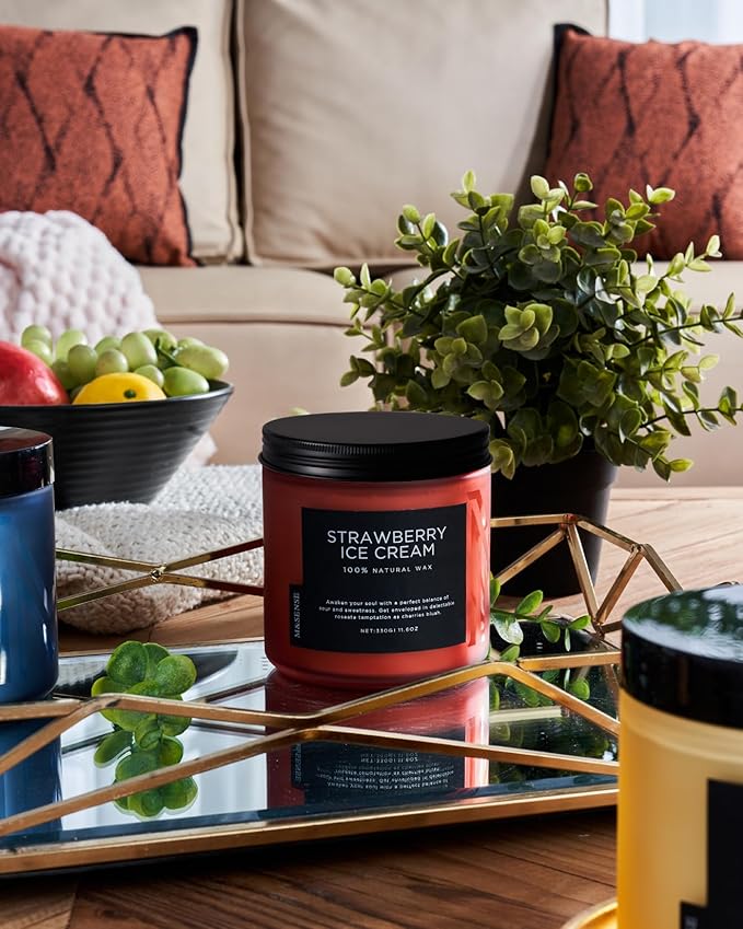 M&SENSE Natural Soy Candles for Home Strawberry Ice Cream Scented, 11.6oz 70 Hours Long Burning Hand Poured Candles Home Decor Housewarming Gift for Women and Men