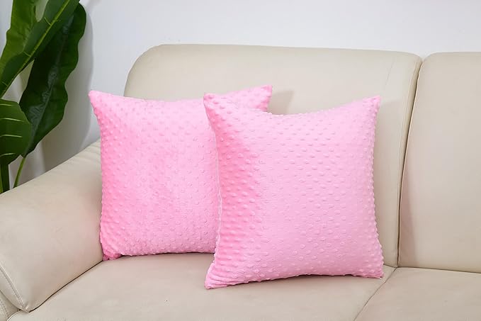 2 Packs Throw Pillow Covers, Neutral Decorative Couch Pillow Cover for Living Room Bed Sofa Rustic Farmhouse Boho Home Decor, Soft Plush Cushion Case Slipcover (Hot Pink, 18"x 18")