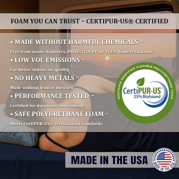 Foamma 12” x 36” x 75” Water Resistant RV Bunk Mattress, Firm High Density Foam, Comfortable and Durable Polyester Cover, Truck, Camper, Travel Trailer, Made in USA