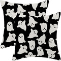 Halloween Pillow Covers 16 x 16 Inch, Black and Cream Ghost Decor Throw Pillows for Couch Bed, Halloween Outdoor Farmhouse Decorative Pillowcase Linen Cushion Cover Set of 2