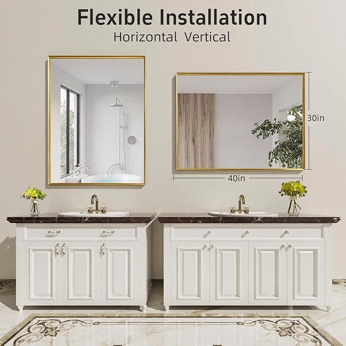 40x30 Inch Gold Bathroom Mirrors for Over Sink, Wall Mounted Mirror for Vanity Sink, Framed Wall Mirror, Rectangular Mirrors for Bathroom,Living Room, Bedroom Horizontal/Vertical