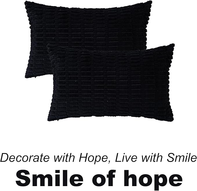 Corduroy Decorative Throw Pillow Covers 12x20 Inch Set of 2, Soft Striped Boho Couch Pillow Covers Modern Farmhouse Home Decor for Sofa Living Room Bed Neutral Black