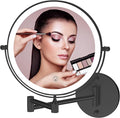Fab Glass and Mirror Rechargeable 8" Lighted Vanity Makeup Mirror, Dual-Sided 1X/10X Magnification with 3 Color LED Touch Control, Dimmable & Rotating Wall Mounted Design (Black)