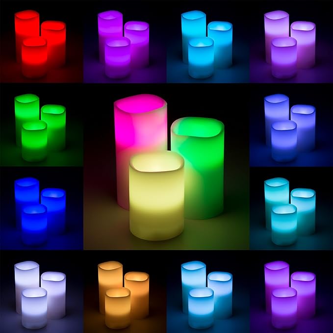 Flameless LED Candles - 3-Piece Color Changing Flameless Candle Set with Remote for Home, Wedding, Bridal Shower, and Christmas Decor by Lavish Home