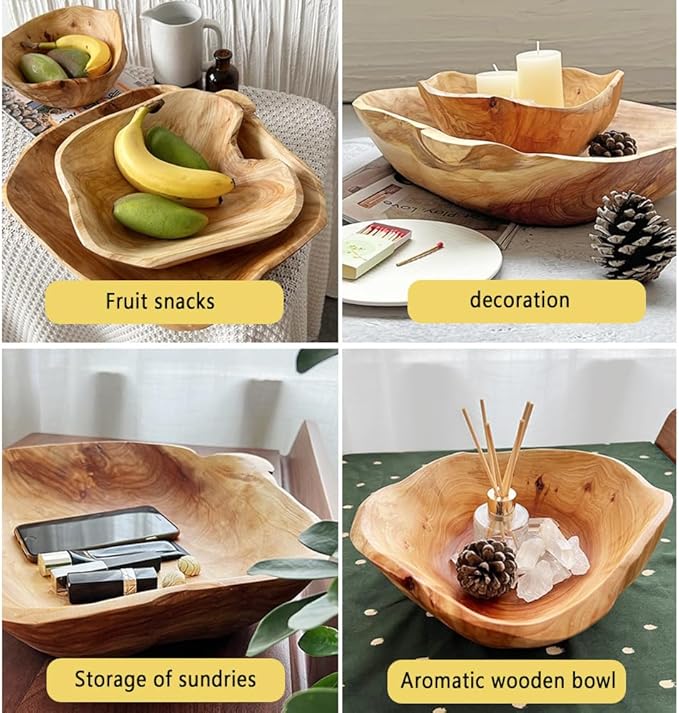 Wood Salad Bowl - Decorative Handmade Natural Wooden Irregular Serving Bowl for Fruits, Salads, Candy and Snack (8" - 10" diameter)
