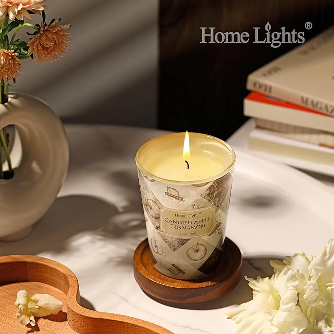 HomeLights Large jar Candle | 1-Wick Long-Lasting Scented Candles, 6.7oz Natural Soy Wax Candle for Home Scented, Rustic Modern Gifts for Women & Men, Candied Apple Cinnamon