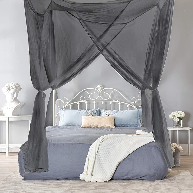 TRUEDAYS Four Corner Post Bed Canopy, Full/Queen/King Size, Black