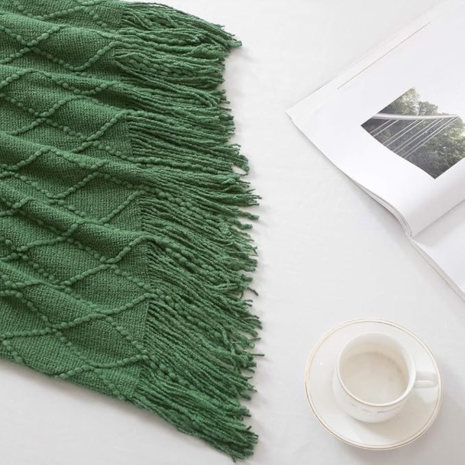 BOURINA Green Throw Blanket 60x80 Inches Throw Textured Solid Soft Sofa Throw Couch Knitted Decorative Blanket
