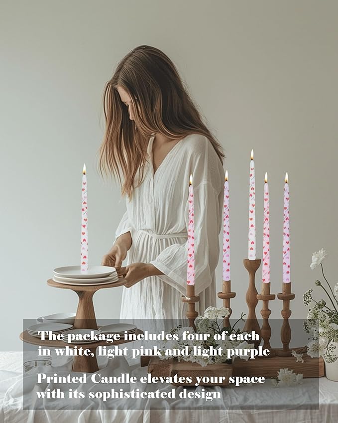 Heart Taper Candles Red Tall Taper Candles 12 inch Unscented Smokeless Candle for Candlesticks Sticks Wedding Home Decor Dinner Christmas Set of 12