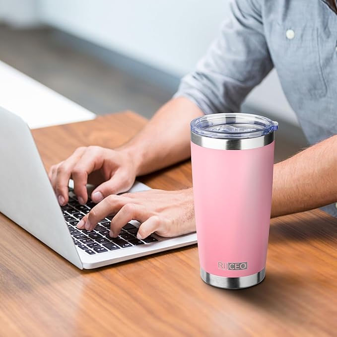 20oz Tumbler with Straw and Brush, Stainless Steel Vacuum Insulated tumbler, Double Wall Insulated Coffee Tumbler for Outdoor, Home, Travel,Office (Light pink,4pcs)