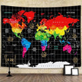World Map Tapestry, Black Map World Vintag Topography Educational Wall Art Tapestries，Asia Europe South City Topography America Africa Japan Tapestry Wall Hanging 71X60 Inch