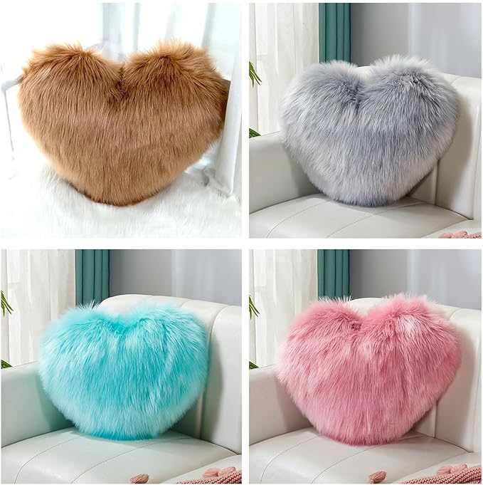 Fluffy heart-shaped pillow, sofa bed decoration, pillow decoration, room pillow (Light blue, 15.74inch X 19.68inch)