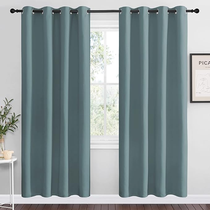 NICETOWN Modern Blackout Curtains Noise Reducing, Thermal Insulated and Privacy Room Darkening Drape Panels for Boy's Guest Room Door Window (Greyish Blue, 2 Panels, W55 x L78 -Inch)