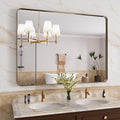 Bronze Bathroom Mirror 48x36 Inch, Brushed Bronze Metal Frame Mirror for Wall, Rounded Rectangle Bathroom Vanity Mirror with Tempered Glass, Anti-Rust, Horizontal/Vertical