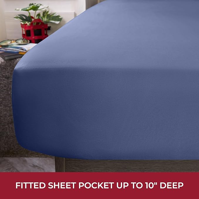 Mellanni RV Short Queen Sheets - 4 PC Iconic Collection Bedding - Hotel Luxury, Extra Soft, Cooling Bed Sheets - Deep Pocket up to 10 inch (RV/Short Queen, Blue Nova)