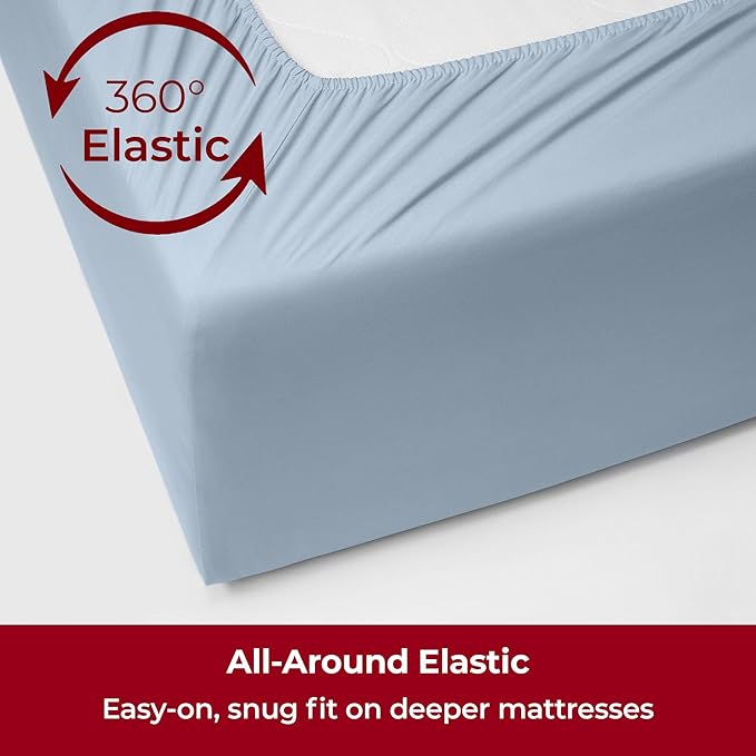 Mellanni Extra Deep Split King Sheets - 5 PC Iconic Collection Bedding - Luxury, Ultra Soft, Cooling Bed Sheets - Wrinkle, Fade, Stain Resistant (Split King, Blue Hydrangea)