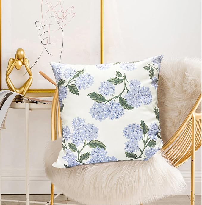 Decorative Throw Pillow Covers Set of 2 White Hydrangea Pillow Covers 20x20 inch Super Soft Short Plush Square Floral Throw Pillows,Farmhouse Outdoor Pillow Covers for Couch Living Room