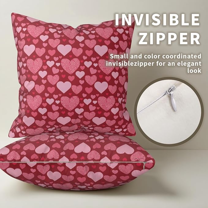 Valentines Pillow Covers 18x18 - Red Heart Love Throw Pillow Covers Set of 2 Pink Mother's Day Anniversary Pillowcases for Couch Sofa