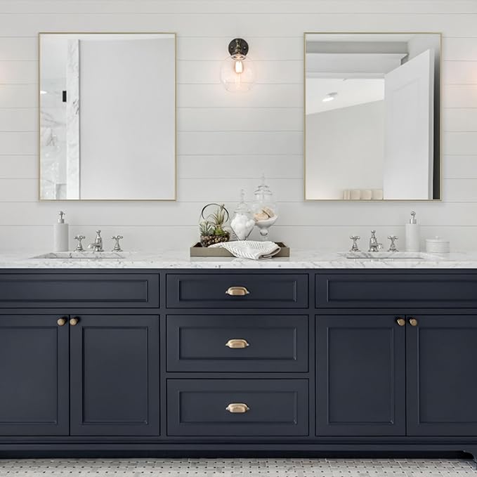 Frame My Mirror Gold Metal Framed Mirror, 28" x 48" Champagne Bronze Mirror for Bathroom, Metal Frame, True Reflections Glass, Stanton Design, Hangs Horizontally or Vertically, Made in USA