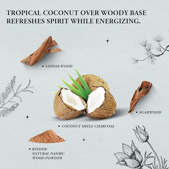 Refresh & Relax - Innergy Coconut Incense Sticks, Natural Tropical Summer Vacation Incense