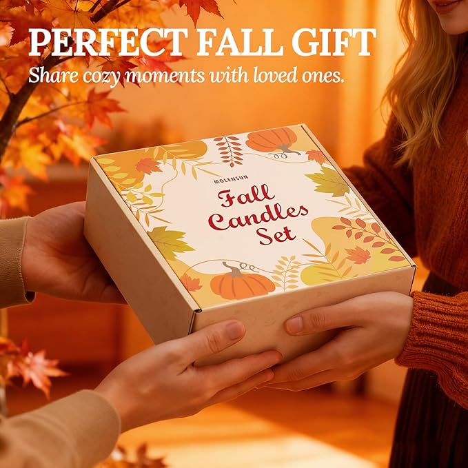 Fall Candles – 36oz (4×9oz) Soy Candles Gift Set with Autumn Scents: Pumpkin Spice, Cinnamon Clove, Apple Pie, Hello Fall – Gifts for Women & Men, Autumn Home Decor