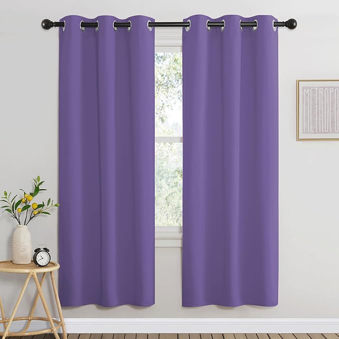 NICETOWN Blackout 72 inch Curtains for Kids Room, Grommet Room Darkening Thermal Insulated Solid Window Treatments Sound Reducing for Bedroom, 2 Panels, W37 x L72, Lilac Purple