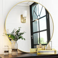 VooBang Gold Round Bathroom Mirror, 30 inch Circle Wall Mounted Hanging Mirror with Simple Modern Circular Metal Frame for Hallway, Entryway, Living Room, Gold Frame