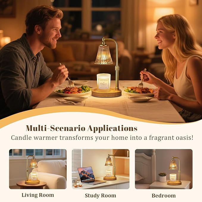 Amber Candle Warmer Lamp with Timer Dimmable,Birthday Gifts for Women Mom,Adjustable Height Wax Melt Warmer for Jar Candles,House Warming Gifts New Home,Ideal for Office,Dorm,Bedroom Home Decor