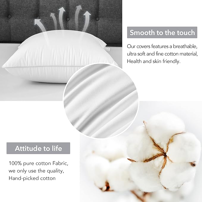 24 x 24 Pillow Inserts - 24 Inch Decorative Square Sofa Throw Pillow with 100% Cotton Cover - White Pack of 2