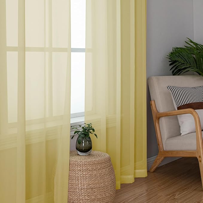 Aiyufeng Yellow Sheer Curtains 2 Panel Sets 90 Inches Long - Transparent Light Weight Soft Yellow Window Treatment Panels for Study Room/Living Room/Guest Room, Per Panel W42 X L90 inches