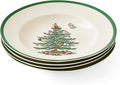 Spode Christmas Tree 9" Soup Plate (Set of 4) – Stoneware Bowls with Festive Tree Design & Green Rim, Ideal for Serving Soup, Pasta, Salad – Microwave & Dishwasher Safe Holiday Dinnerware